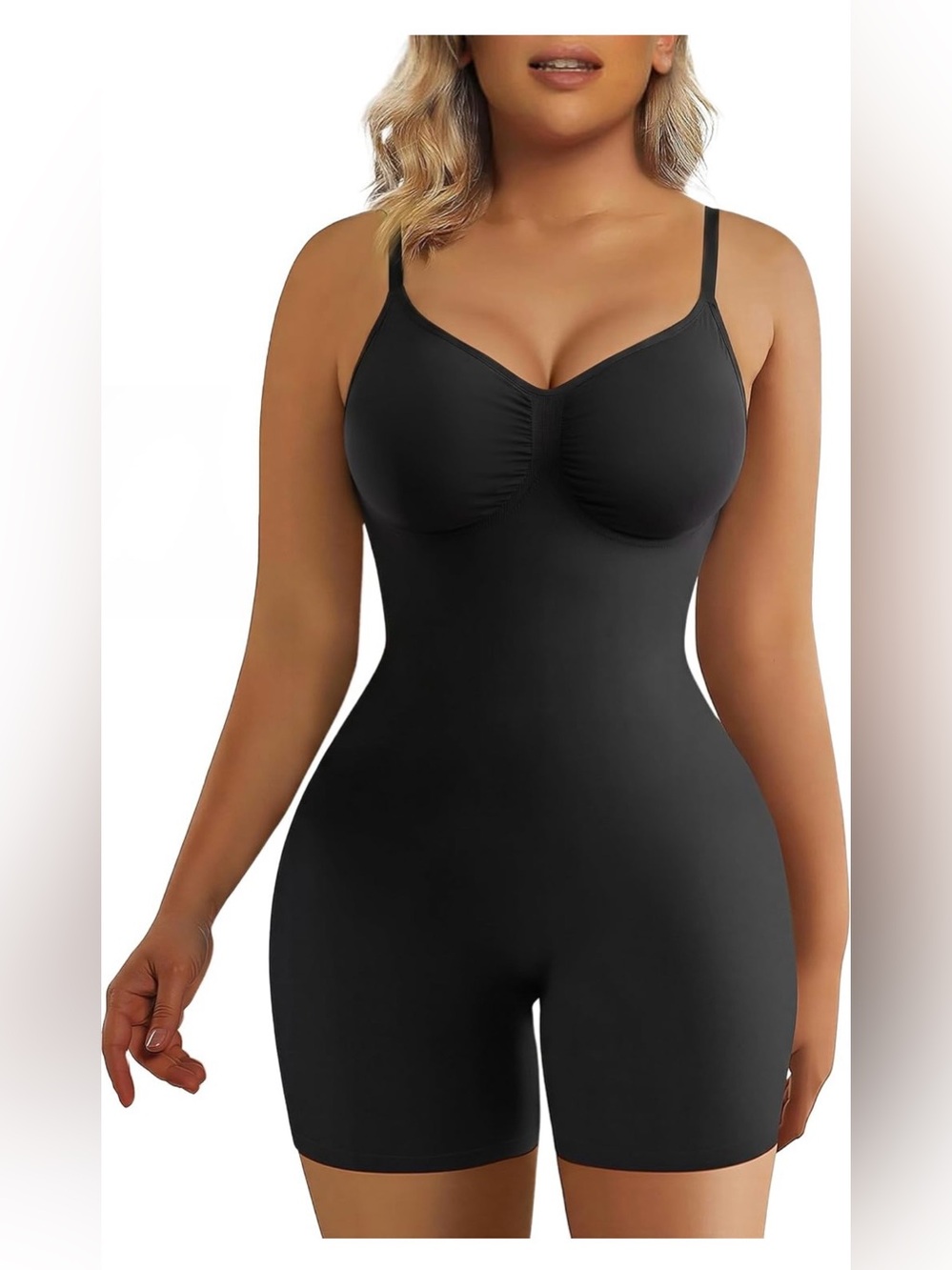 SHAPERX Women's Black Shapewear Bodysuit - S/M